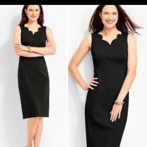 Talbots Black Sheath Scalloped V-Neck Midi Dress Size 4